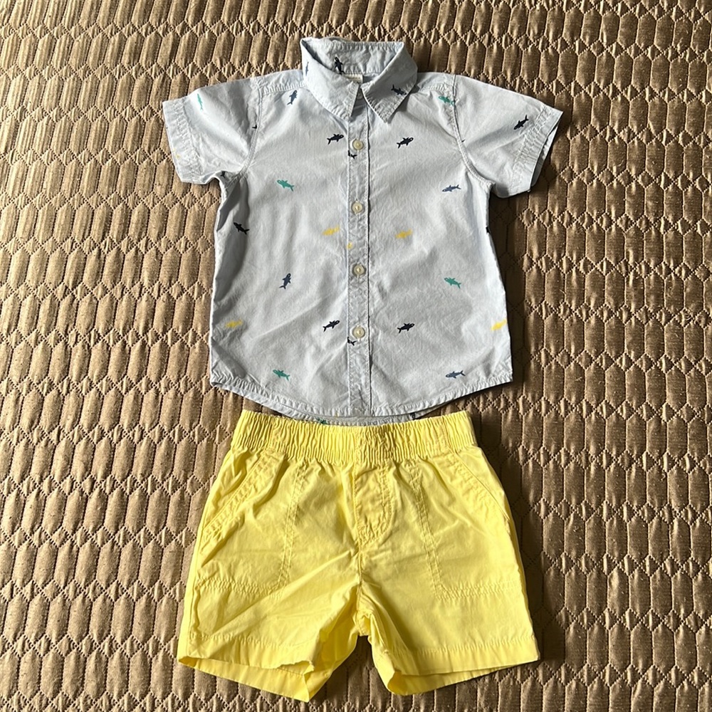 Carter’s Boys Shark Button-Down Shirt and Short 2-Piece Set
